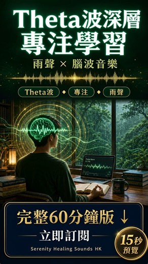 Theta波深層專注學習 雨聲×腦波音樂 提升專注力 | Serenity Healing Sounds HK #Shorts