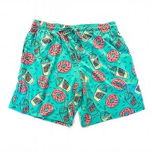 The Simpsons Donut Printed Mens Pull-On Shorts - Aqua Blue Size XL