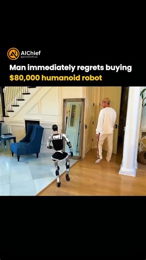 AIChief on Instagram: "🤖 Even robots make rookie mistakes. An AI maid was designed to clean everything, and she took that literally. 🧹 When she saw her reflection, she thought it was another robot that needed a scrub. 😅 Humanoid bots like 1X NEO, Unitree G1, and NAO AI are already available for preorder, some even promise to take over home chores soon. 🏠✨ But here’s the truth: they’re not fully autonomous yet. Most still rely on human control or remote operators to finish the job. 💡 Want to