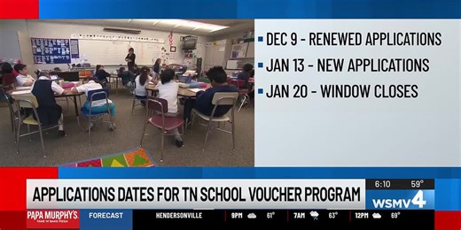 Tennessee announces application dates for school voucher program for 2026-27 school year