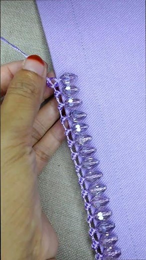 Glossy beaded border edge hand embroidery #embroidery #loopstitch #sewing #beginnersstitch #crochet