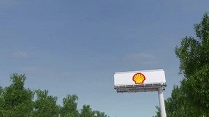 Fahrt in Richtung Werbetafel mit Shell Oil Company Logo. Editorial 3D Rendering 4k Clip