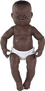 Miniland Doll 15 3/4'' Newborn African Girl - Made in Spain, Anatomically Correct, Quality