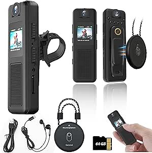 Mini Body Camera 64GB with Audio and Video, Magnetic Lanyard Clip, Night Vision, Loop Recording, Wearable Back Clip for Cycling, Law Enforcement, Security, Travel (with Magnetic Lanyard)