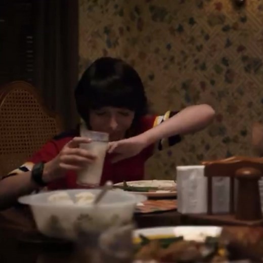 Mike Choking on Milk Scene - Stranger Things
