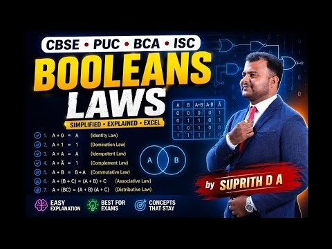 Boolean Laws by Suprith D A | ISC | CBSE | BCA | PUC | Engineering
