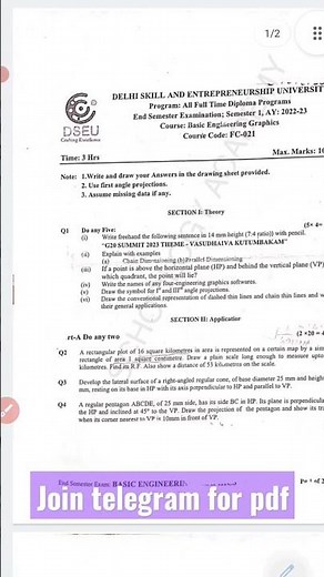 DSEU BASIC ENGINEERING GRAPHICS SEMESTER 1 END TERM #dseu #update #shorts #pyqs #dseu2023