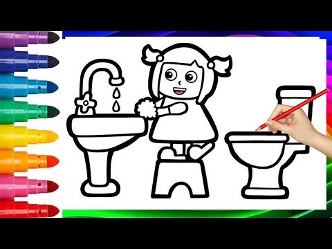 How to Draw a Girl Washing Hands | Easy Drawing & Coloring for Kids
