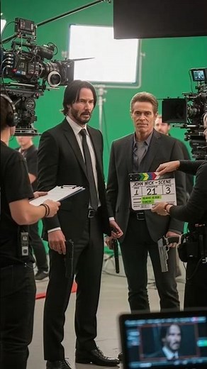 Keanu Reeves, Willem Dafoe & Laurence Fishburne behind the scenes filming John Wick