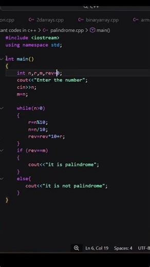 Palindrome Number in C++💻