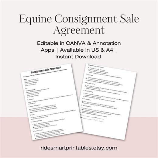 Equine Consignment Agreement Template | Horse Trainer Contract (editable PDF) - Etsy