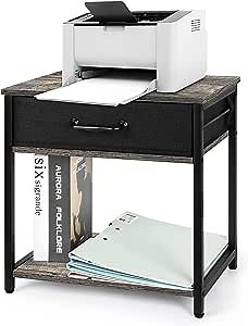 BTY Desktop Printer Stand 2 Tier Under Desk Printer Table with Storage Drawer and Open Shelf Small Wood Desk Organizer for Printers, Fax Machine Home Office, Gray
