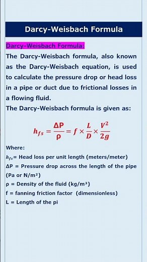 Darcy-Weisbach formula #fluidmechanics #fluidmechanics #chemicalengineering #physics