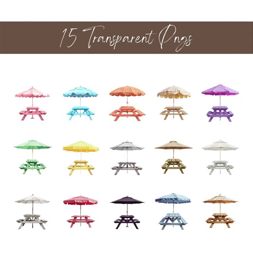 Colourful Picnic Benches Clipart - 15 Transparent PNG - Instant Download - Picnic Table Summer - Beer Garden - Pub - Outdoor Dining - Etsy