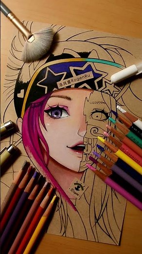 Colored pencils drawing LOL manga: Akali #Shorts [236]