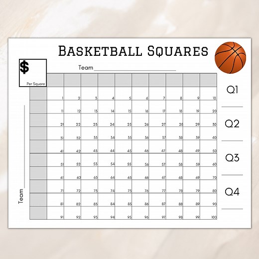 Printable Basketball Squares, NCAA Basketball Game, March Madness Squares Betting Game, Basketball Square Grid - Etsy
