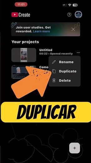 How to duplicate a project in your YouTube Create app