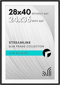 Americanflat 28x40 Poster Frame - Matted to 24x36 - Slim Molding - Black