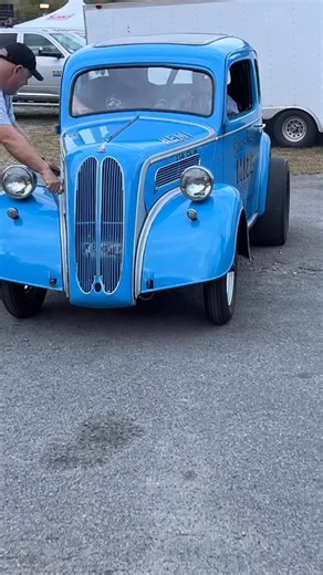 A BABY HEMI that sounds like a MONSTER. Jim Mize built this Anglia in the early ‘70s and it’s still making noise today. The paint and lettering is more than 50 years old! His granddaughter is driving it in this clip. #dragracing #history #gasser #hemi #reels | Tommy Lee Byrd