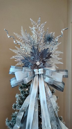 Christmas Tree Topper, Velvet Silver & Platinum Tree Topper, XL Tree Toper,winter Tree Topper Bow,poinsettia Christmas,elegant Jeweled Decor - Etsy