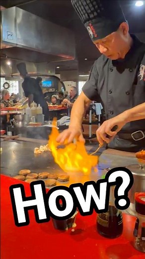 How did he do this??? Hibachi Volcano set on fire with no flame?? How cool