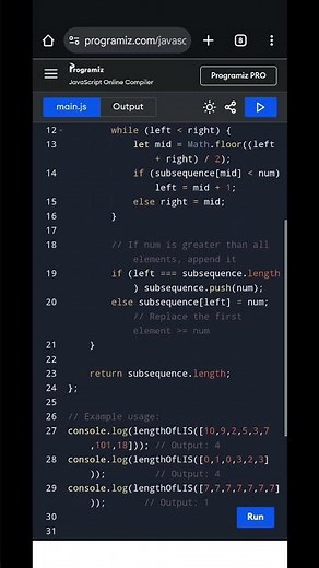 🚀 Longest Increasing Subsequence in JavaScript | O(n log n) Solution|Dynamic Program & Binary Search