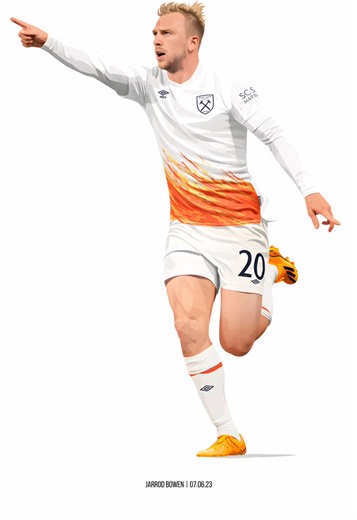 day 11 of turning big football moments into simplistic art. jarrod bowen | 07.06.23 #westham #westhamfans #footballedits #footballart #footballtiktok
