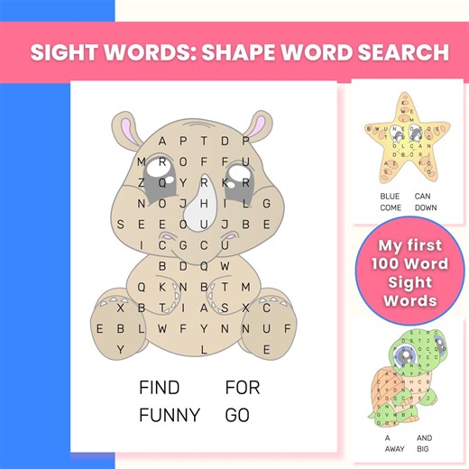 Shape Word Search: Dolch 100 Sight Words - Printable PDF - Etsy Canada