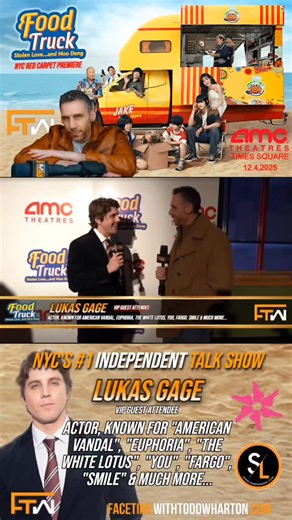 Todd Wharton on Instagram: "WATCH NOW! 🚚 🍿🎞️🎥🎬 Todd interviews actor, Lukas Gage, straight from the Food Truck: Stolen Love…and Moo Deng U.S. Red Carpet Movie Premiere I AMC Empire 25 Theater I Times Square, NYC I 12.4.2025 Lukas Gage (VIP Guest Attendee) Lukas has steadily built his career with roles in TV and film, sometimes under the radar — sometimes very much in the spotlight: • On TV, he’s appeared in series like American Vandal (2017), Euphoria (2019), The White Lotus (2021), You (20