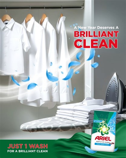 Ariel delivers powerful cleaning with a fresh finish that carries your family through long days. A dependable clean that helps every morning feel ready and organised. #BrilliantClean #Just1Wash | Ariel East Africa