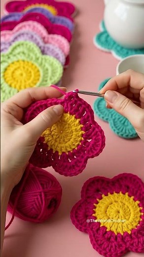 Cutest DIY Flower Coaster Tutorial! 🌸🧶Level up your tea time with these easy DIY flower coasters! ☕️