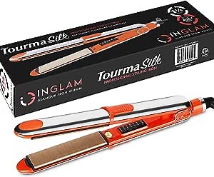 IG INGLAM Hair Straightener, 1.25" Hair Straightener and Curler 2 in 1, Silky Ceramic Flat Iron, 3D Floating Plates, 6-Level Adjustable Temp Settings, up to 450°F, 60 mins Auto-Off, Orange
