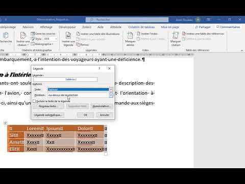 Insertion de légendes de tableau
