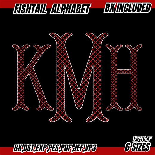 Fishtail Embroidery Monogram Family Designs, Bx Monogram Fonts Embroidery, Instant Download, 6 Sizes - Etsy