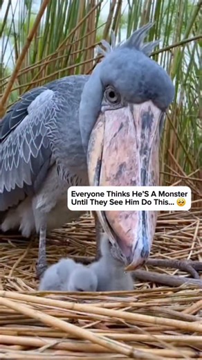 Smart Animalz | The most terrifyingly wholesome parent on earth. 🦖 you saw this bird in a dark alley, you’d run. But watch closely—this Shoebill Stork is... | Instagram