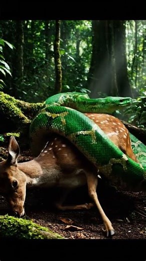 Green Python vs Deer in the Wild | Natural Animal Encounter #green python wraps deer