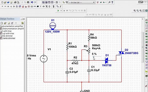 Triac Lamp Dimmer Circuit 可控硅照明调光仿真电路-Multisim