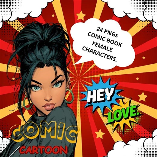 Comic Book Women PNG Bundle | 26 Female Comic Characters | Canva Template - Etsy
