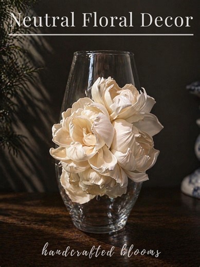 Neutral Floral Glass Vase – Sola Wood Flower Arrangement, Full Neutral Blooms, Coastal Home Decor - Etsy