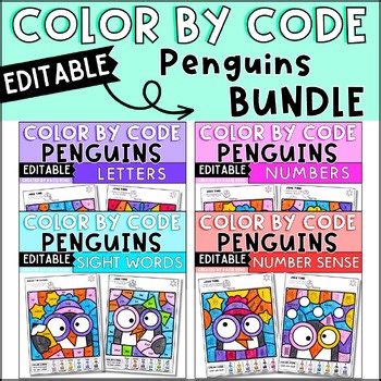 Penguin Color by Code Sight Words, Letters, Number and Number Sense Activities