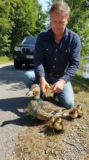 Man's Kindness Saves a Mother Duck Trapped in Net #duck #wildlife