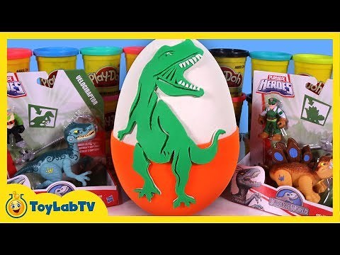 Jurassic World Giant Play Doh Surprise Egg with Playskool Heroes Dinosaur Toys