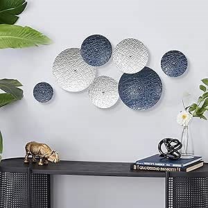 Blue Wall Decor for Home Living Room Gallery,7PCS Metal Art Accent | Silver Home Decor,3D Floating Sculptures,Overlapping Effect,Statement Decor for Staircase Hallway Porch, Housewarming Gift