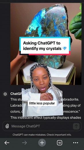 this is why it can be tricky to identify crystals from photos alone (I’m looking at you, reddit!! 😭) Texture, density, hardness, lighting, play of color, & sometimes smell can all help in properly identifying a crystal! 🤍 & even then, it may still require lab testing. 🔬 🧪 anyway, i think my bestie did great 🤗 #crystalidentification #crystals #chatgpt4 #chatgpt4o #artificialintelligence