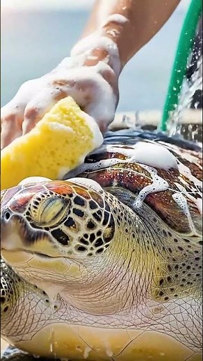 Incredible Rescue Mission! Scene of Cleaning the Turtle's Shell