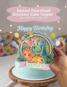 Dinosaur Cake Topper | Editable Name | SVG PDF PNG | Cricut and Silhouette Instant Download - Etsy
