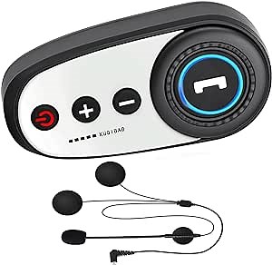 KUQIBAO，Motorcycle Helmet Bluetooth Headset, Bluetooth 5.0, Waterproof, 1200 mAh Lithium Battery, Long Life, Simple Installation Without Tools (White+Hard Wheat)