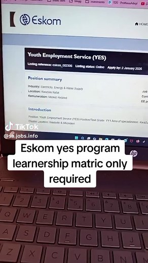 Eskom YES Program Learnerships for Matriculants 2026