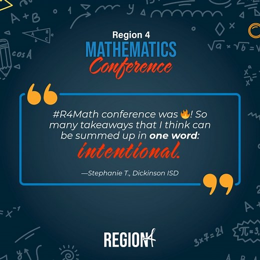 We’re counting down to the Region 4 Mathematics Conference on January 24! ✖️ ➕ ➖ ➗ Let’s get intentional with our teaching and focus on what moves learning forward. This is the learning that transforms classrooms. 👉 bit.ly/R4MathCon | Region 4 Mathematics