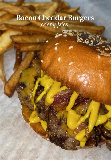 Delicious Homemade Bacon Cheddar Burgers & Fries Recipe